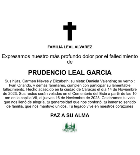 Obituario Prudencio Leal García