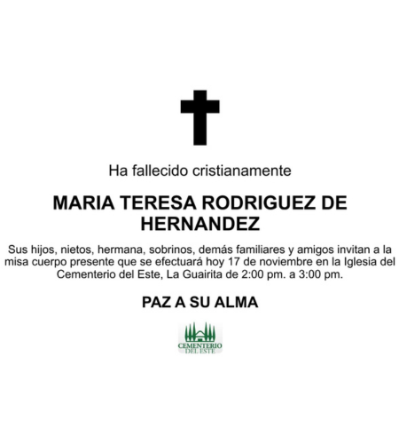 Obituario María Teresa Rodríguez De Hernández