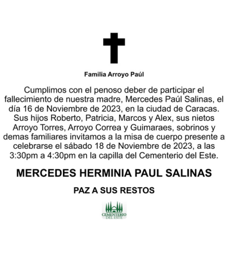 Obituario Mercedes Herminia Paul Salinas
