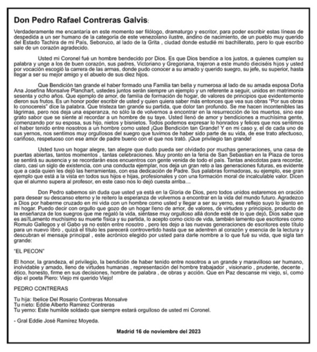 Obituario Don Pedro Rafael Contreras Galvis