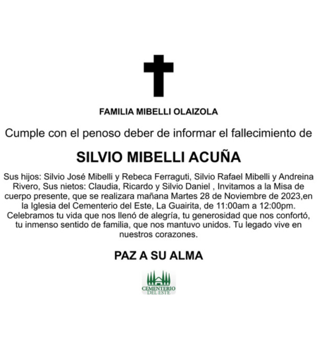 Obituario Silvio Mibelli Acuña