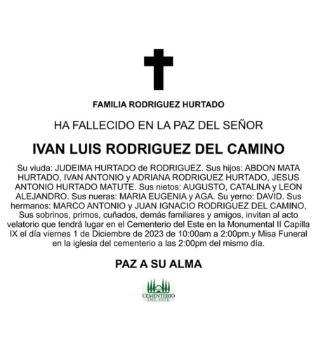 Obituario Iván Luis Rodríguez Del Camino