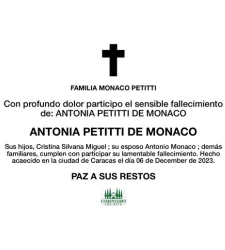 Obituario Antonia Petitti De Monaco