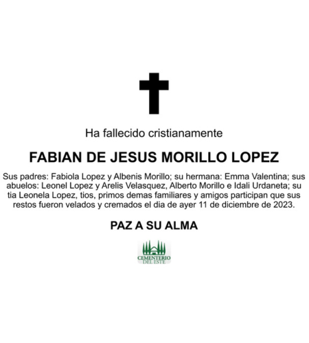 Obituario Fabián De Jesús Morillo López