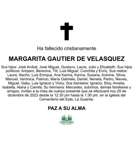 Obituario Margarita Gautier De Velasquez