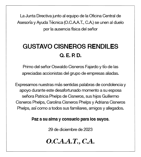 OCAAT 5 Obituarios Gustavo Cisneros 450x500px REV