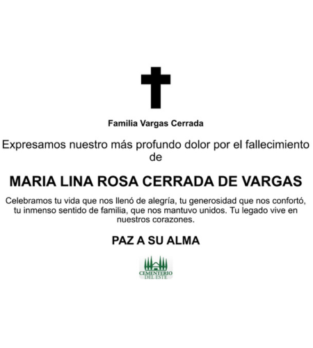 Obituario Maria Lina Rosa Cerrada De Vargas