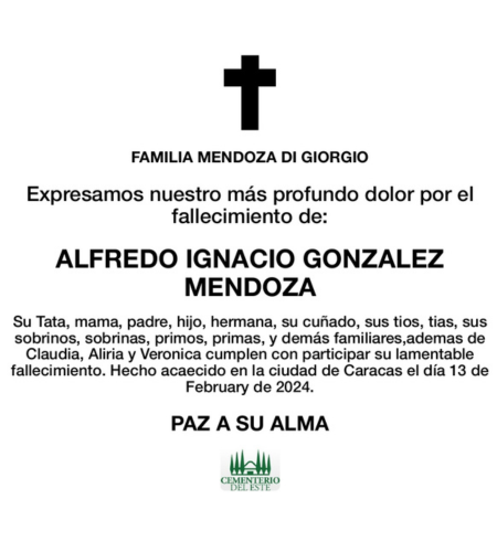 Obituario Alfredo Ignacio González Mendoza