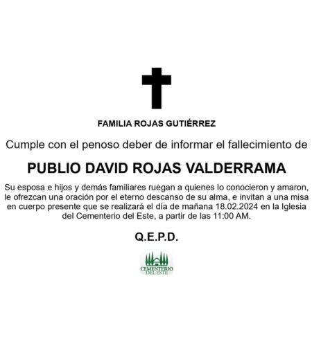 Obituario Publio David Rojas Valderrama