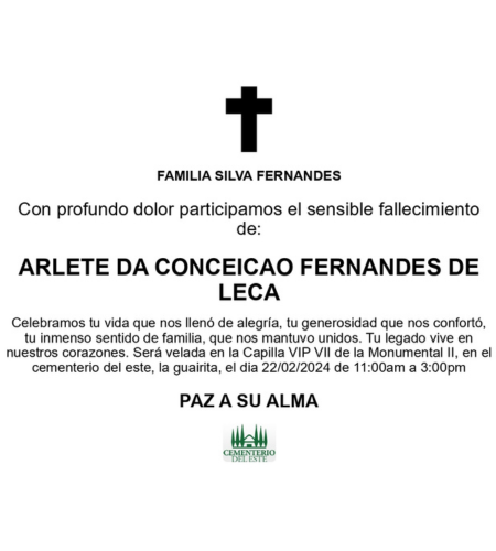 Obituario Arlete Da Conceiçao Fernandes De Leça