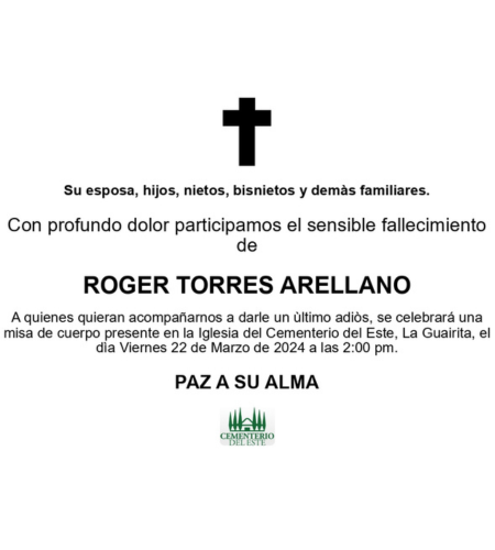 Obituario Roger Torres Arellano