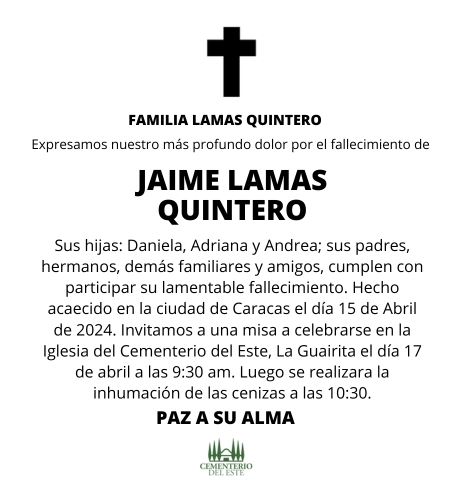 Obituario Jaime Lamas Quintero