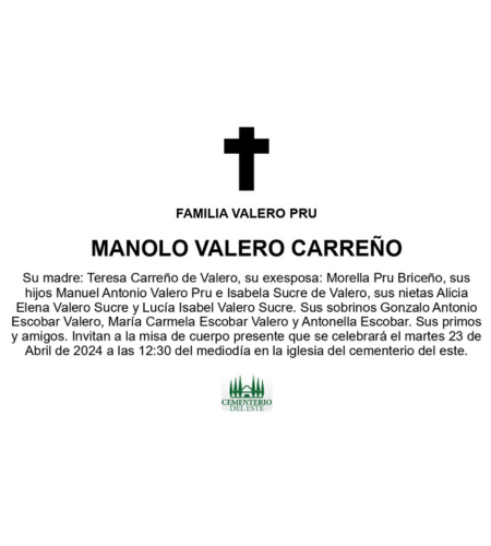 Obituario Manolo Valero Carreño