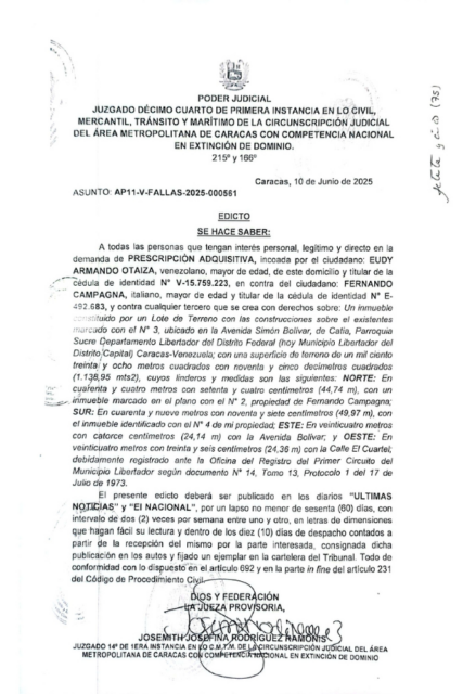 Edicto Prescripción Adquisitiva Eudy Armando Otaiza