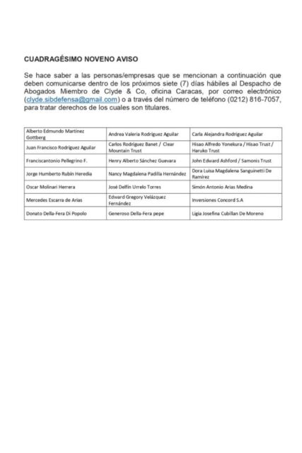 Cuadragésimo Noveno Aviso Despacho de Abogados Clyde & Co