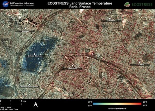 Así se vio el intenso calor en París desde el espacio