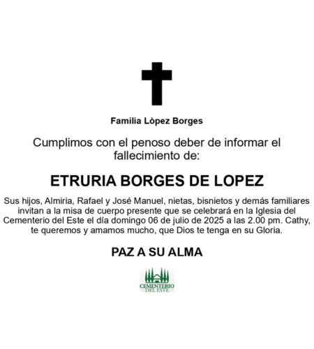 Obituario Etruria Borges De López