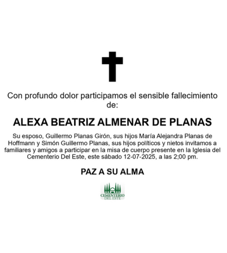 Obituario Alexa Beatriz Almenar De Planas