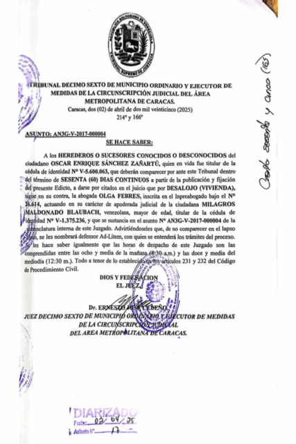 Edicto Herederos o Sucesores Conocidos o Desconocidos de Oscar Enrique Sanchez Zañartú (3)