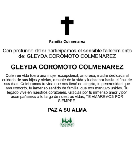 Obituario Gleyda Coromoto Colmenarez
