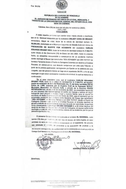 Edicto Presunción de Muerte por Accidente Orlady Cova de Brandt (3)