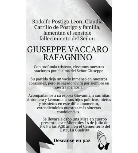 Obituario Giuseppe Vaccaro Rafagnino