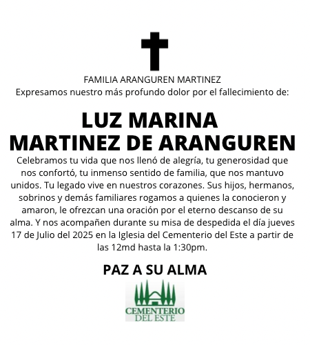 Obituario Luz Marina Martínez De Aranguren