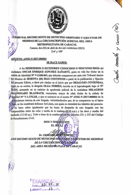 Edicto Herederos o Sucesores Conocidos o Desconocidos de Oscar Enrique Sanchez Zañartú (4)