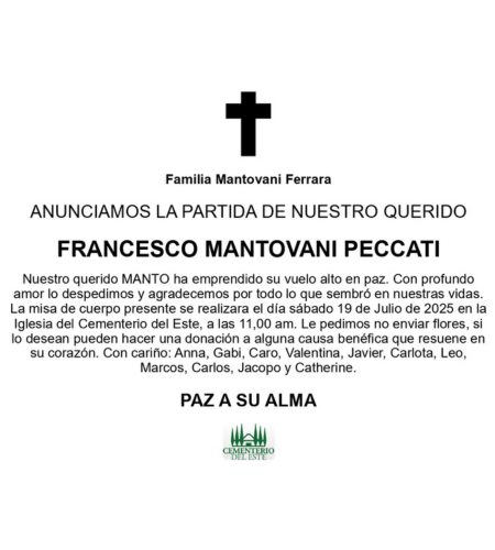 Obituario Francesco Mantovani Peccati