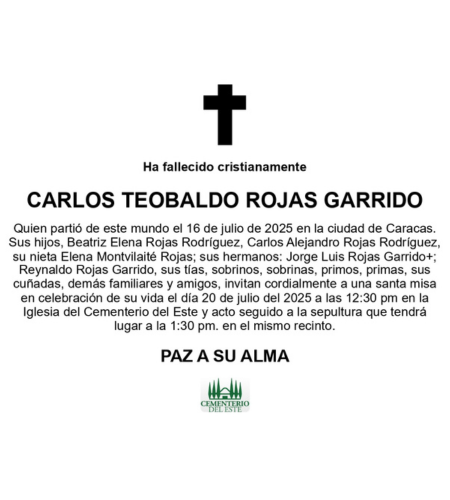 Obituario Carlos Teobaldo Rojas Garrido