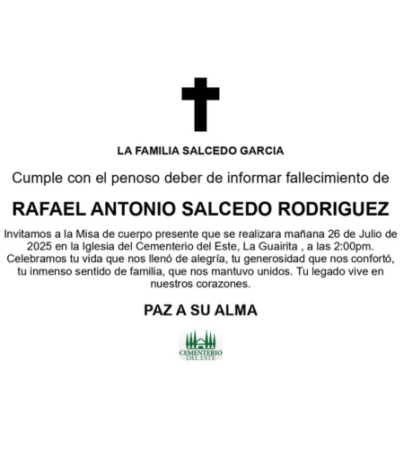 Obituario Rafael Antonio Salcedo Rodríguez