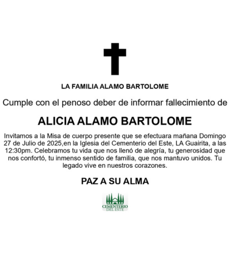 Obituario Alicia Alamo Bartolome