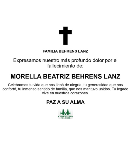 Obituario Morella Beatriz Behrens Lanz