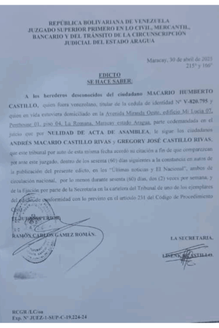 Edicto Nulidad de Acta de Asamblea Macario Humberto Castillo