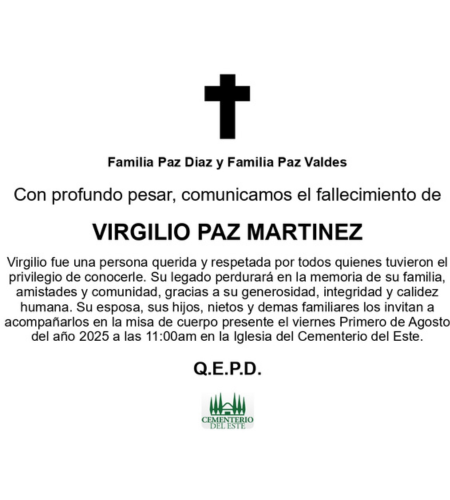 Obituario Virgilio Paz Martínez