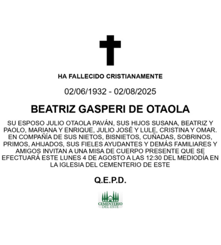 Obituario Beatriz Gasperi De Otaola