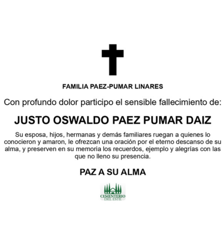 Obituario Justo Oswaldo Páez Pumar Daiz