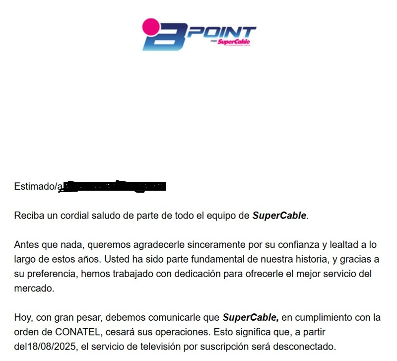 Supercable announces the definitive cessation of its operations in Venezuela