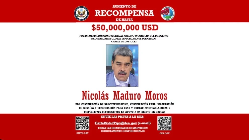 EE. UU. publica video en el que aparece el aviso de recompensa por Maduro