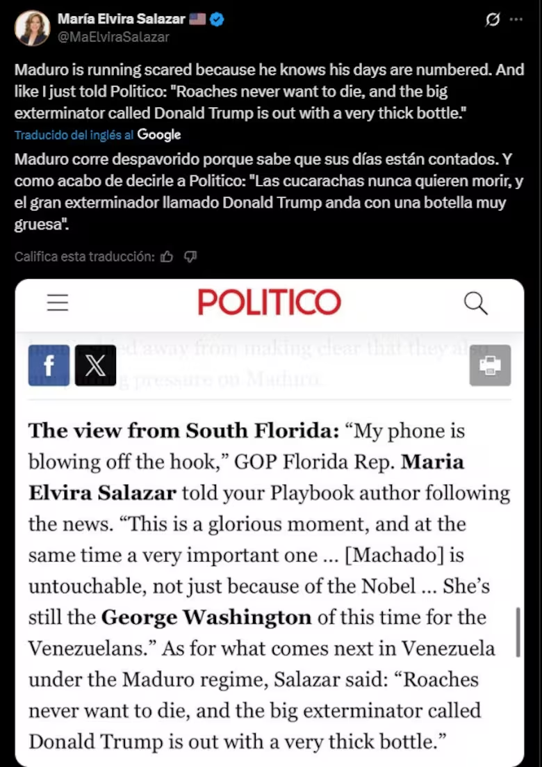 María Elvira Salazar's prediction against Maduro: “She knows her days are numbered”