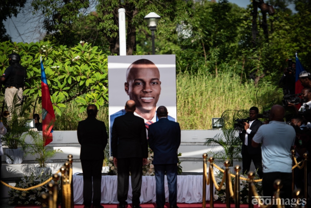 Conmemoración del segundo aniversario del asesinato del presidente haitiano Jovenel Moïse (en la foto) en 2023. Fuente de la imagen: EPA Images vía X
