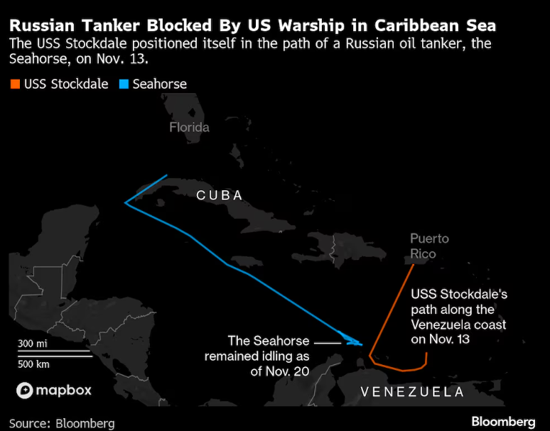 US warship cut off Russian oil tanker heading to Venezuela