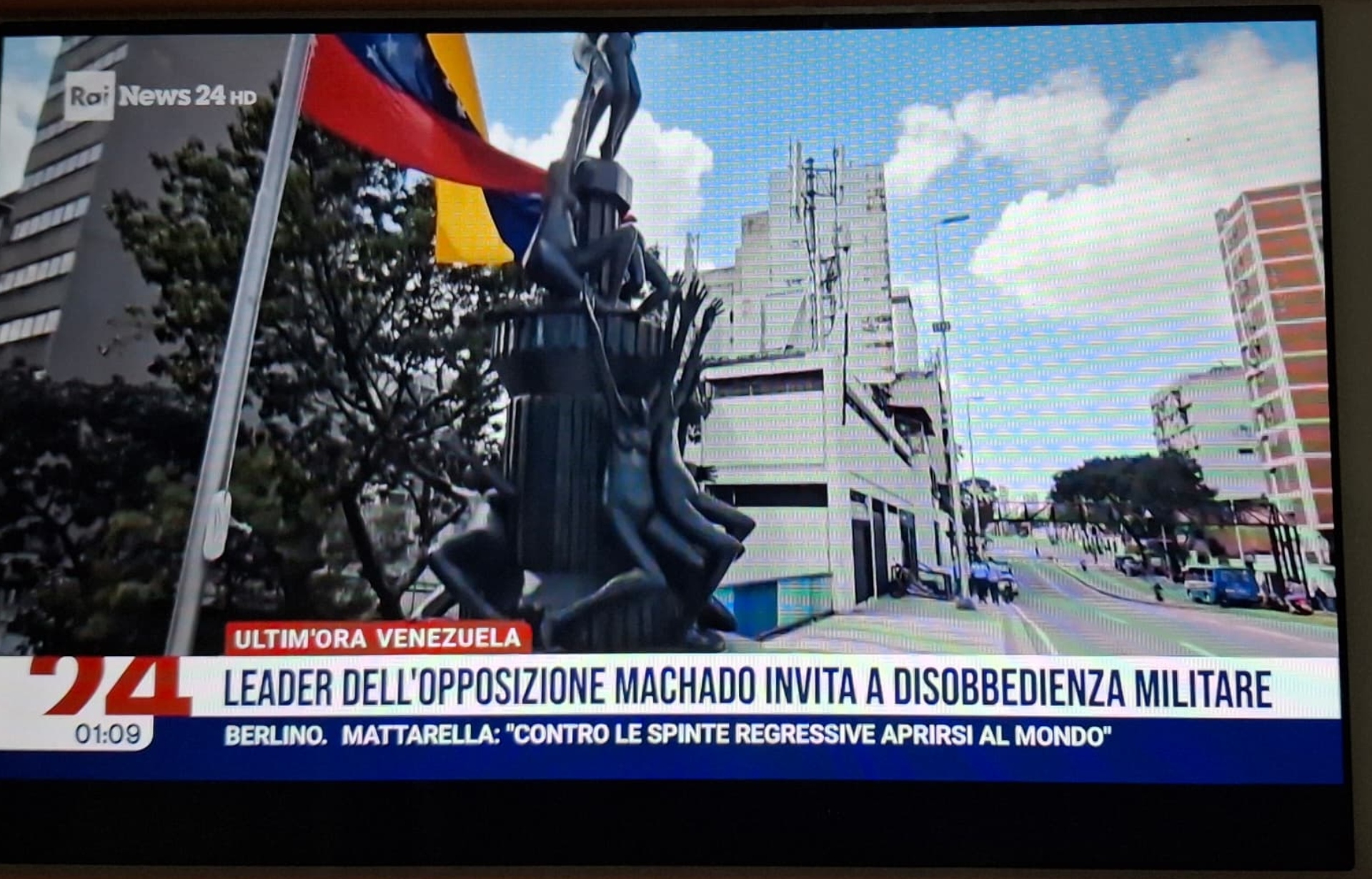 Canal de televisión RAI transmite mensaje de María Corina Machado. Foto: Cortesía