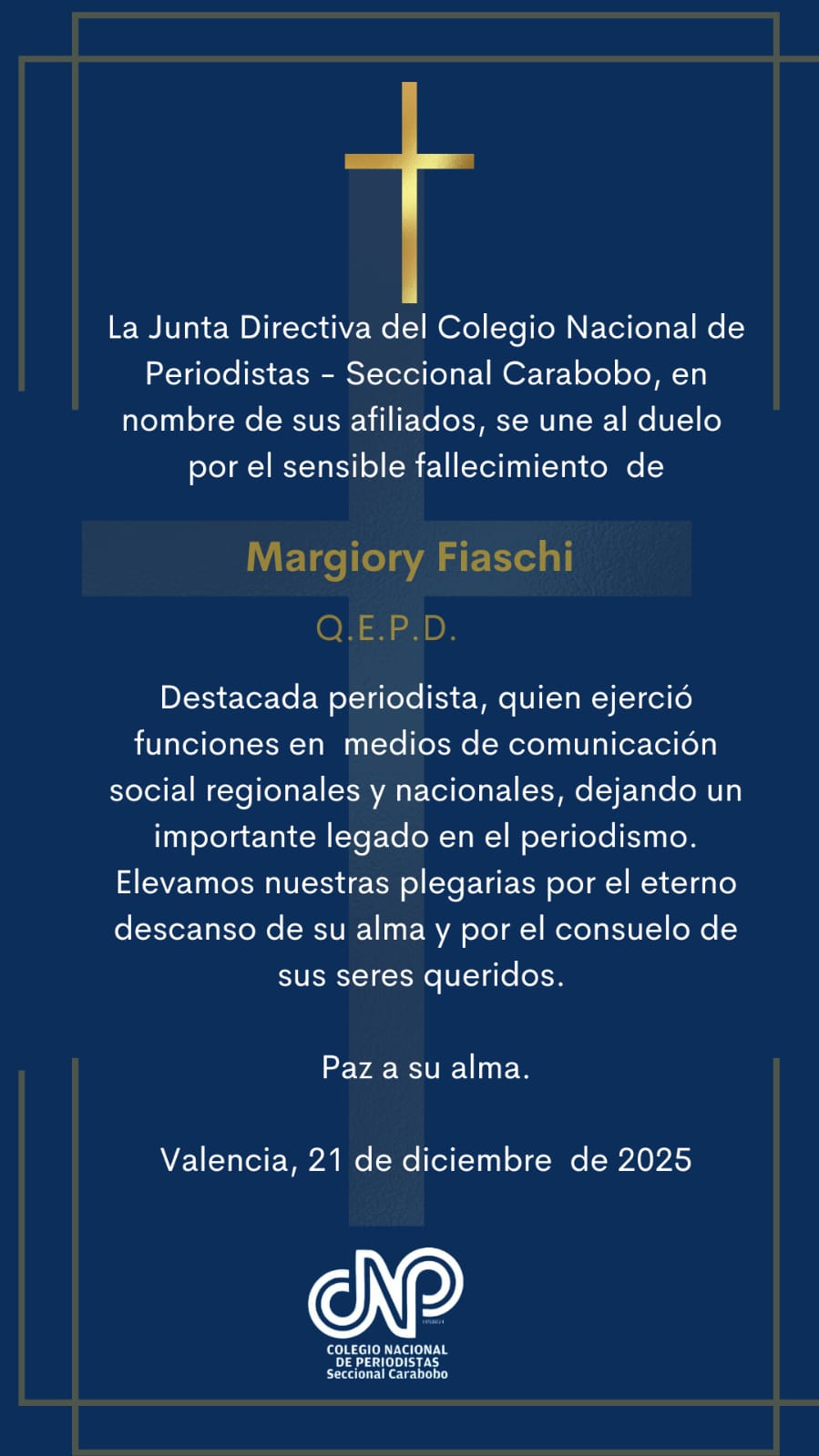 Carabobo journalist Margiory Fiaschi died after a long fight against a brain tumor Carabobo journalist Margiory Fiaschi died after a long fight against a brain tumor