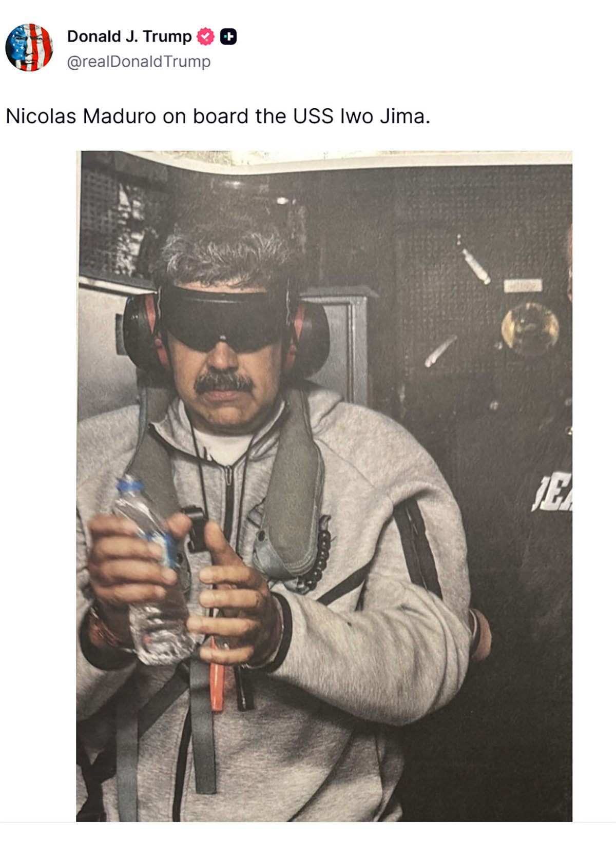 The photo of Maduro in handcuffs that Trump published