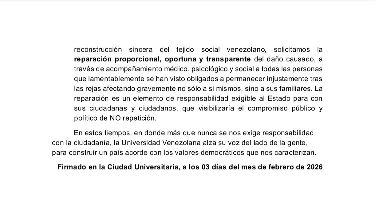 UCV raises its voice: what students demand about the amnesty law