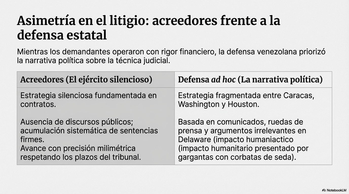 Asimetría en el litigio: acreedores frente a la defensa estatal