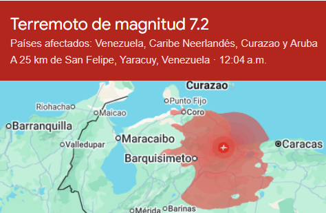 Terremoto de magnitud 7,2 sacude el centro de Venezuela