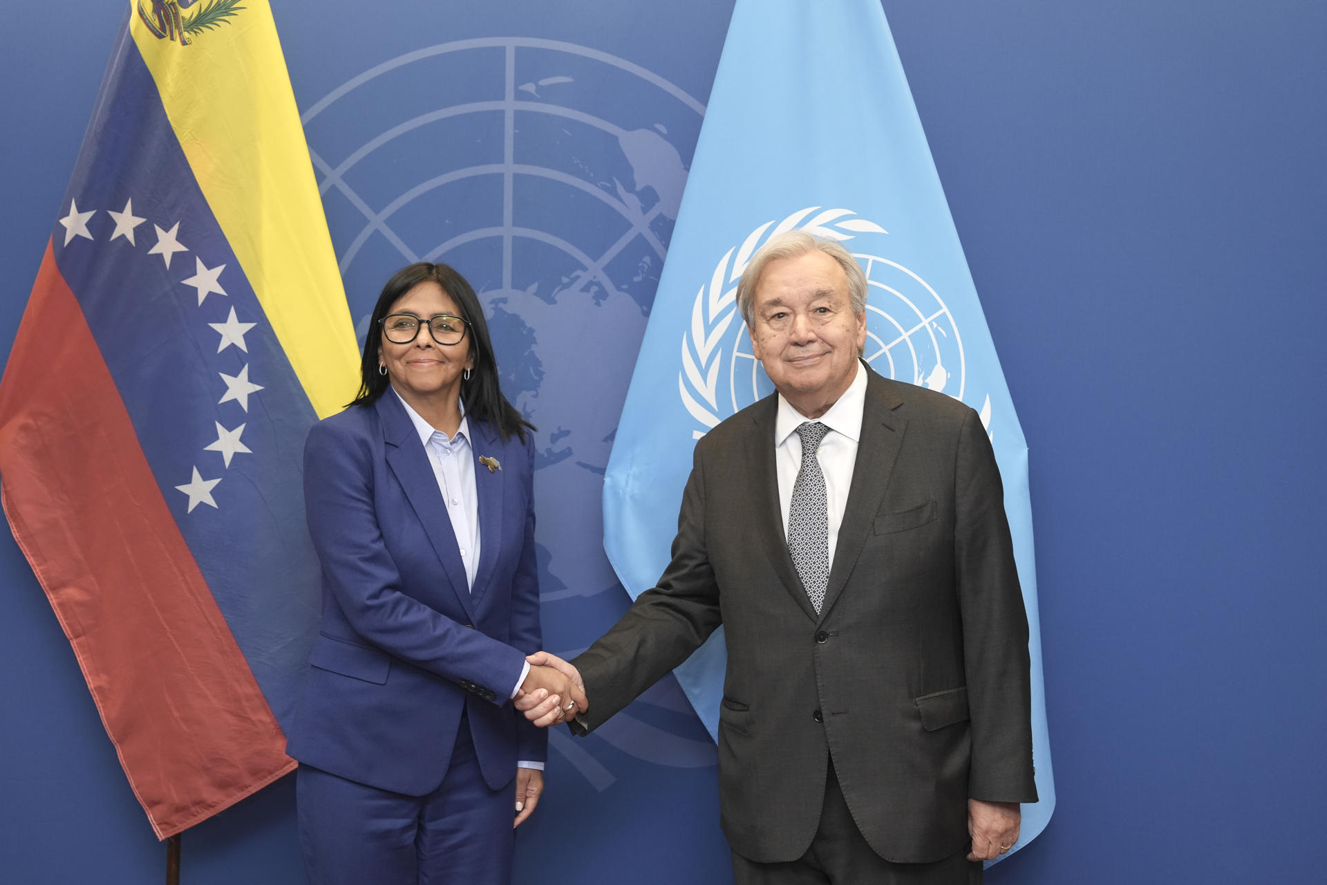 Delcy Rodríguez se reúne con el secretario general de la ONU durante su primera jornada diplomática en Nueva York