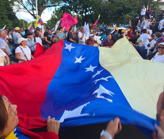Opposition supporters march in Caracas, demanding an election date and opposing a postponement until 2027.